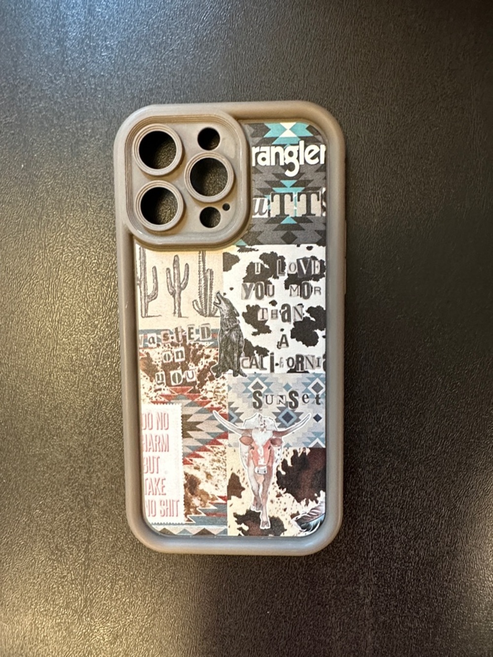 Wrangler Brown Phone Case with Teal and Cream Western Collage